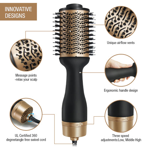 One Step Hair Dryer Volumizer, Straightener, Blow dryer and Hair Styler Plus FREE Wooden Hair Brush and Comb