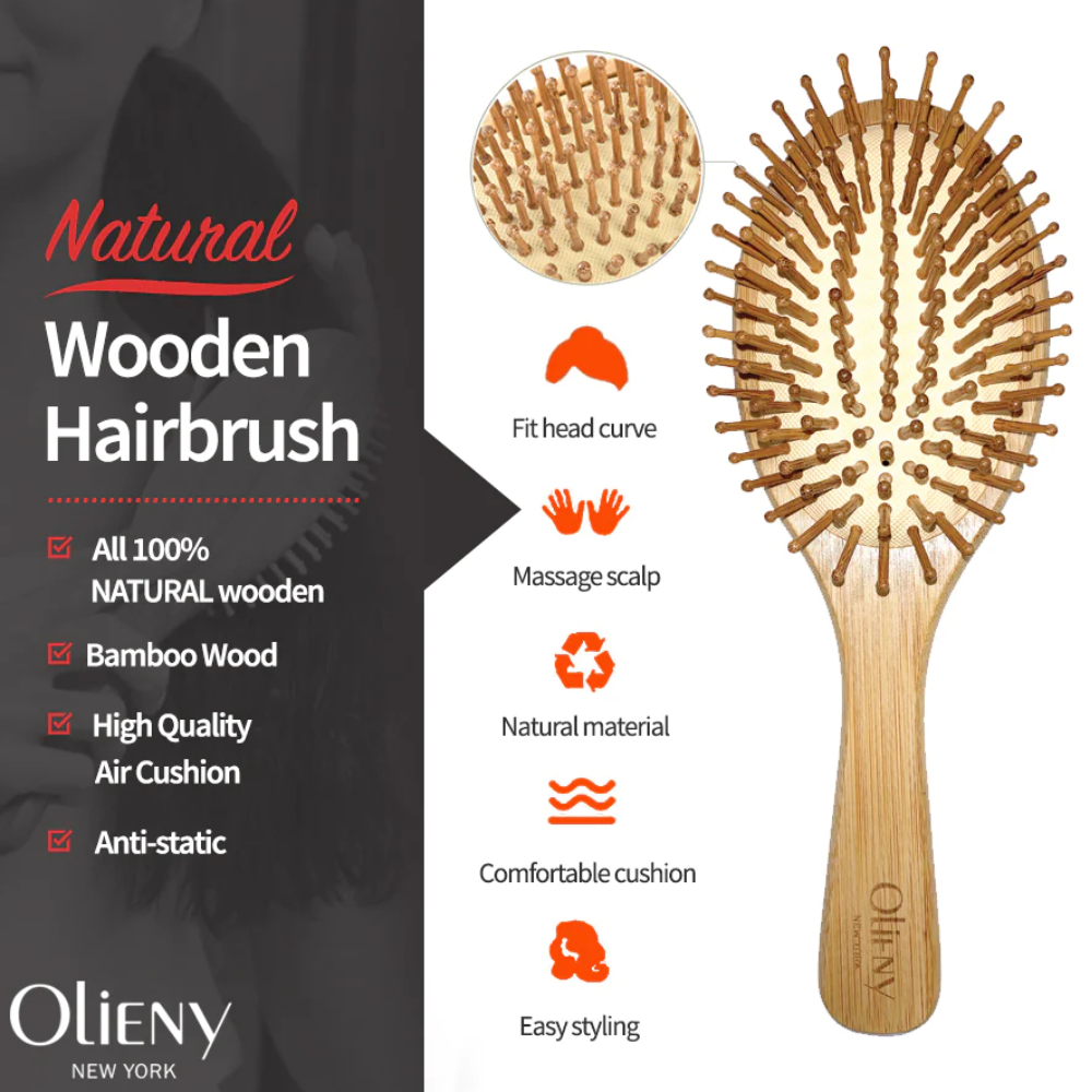 Buy One Get One Free Natural Bamboo Wooden Hairbrush with Massaging Bristles and Ivory Com