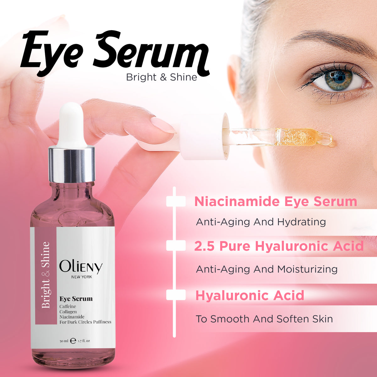 Anti-Aging Eye Serum for Dark Circles, Puffiness & Wrinkles - Hyaluronic Acid & Retinol Formula 1.7Oz