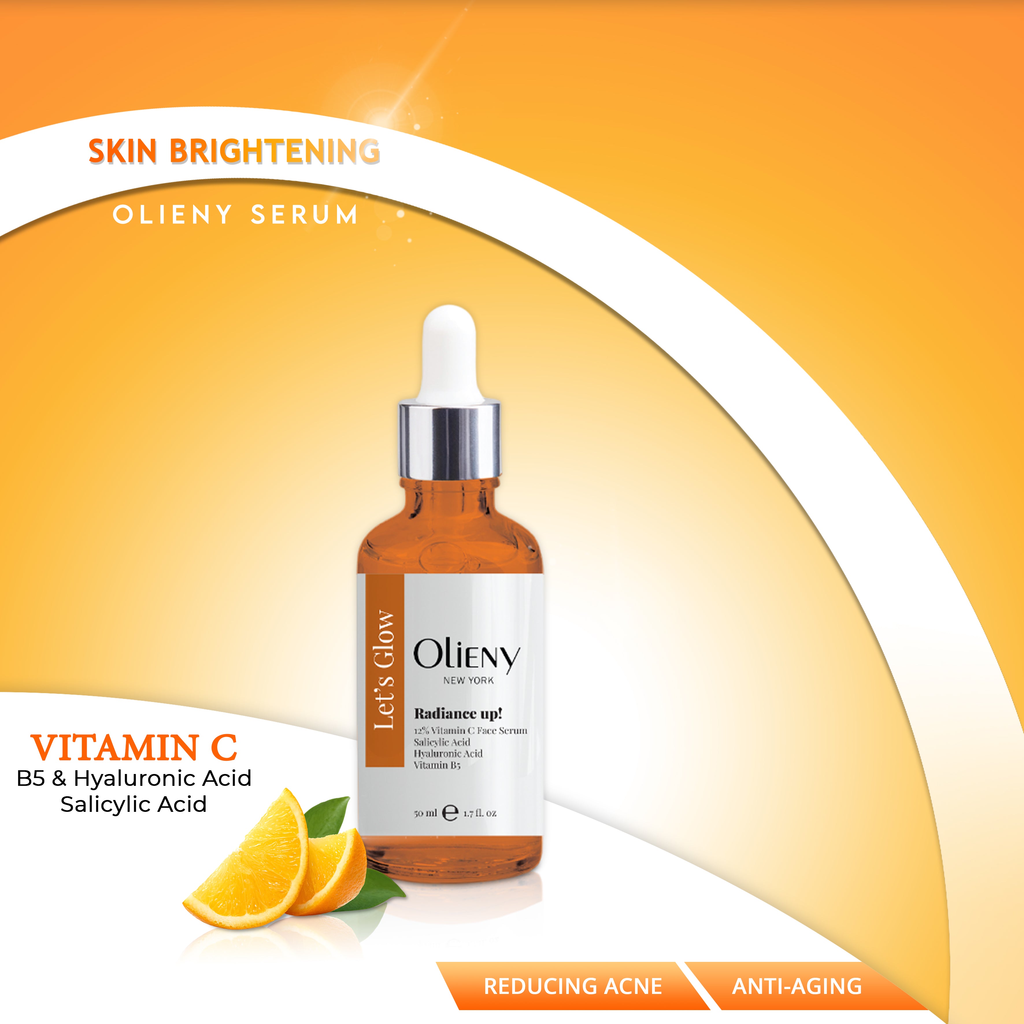 12% Vitamin C Serum with Salicylic Acid and Hyaluronic Acid brightens skin 1.7Oz